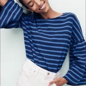 J.Crew Blue Striped Bell Sleeve Sweater